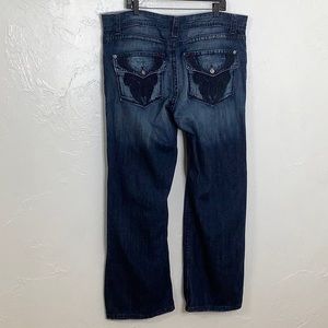 DIVISION E dark Wash distressed straight leg jeans size 42 EUC